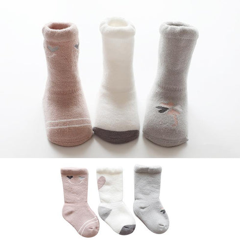 Autumn winter terry padded baby socks  THREE PAIRS